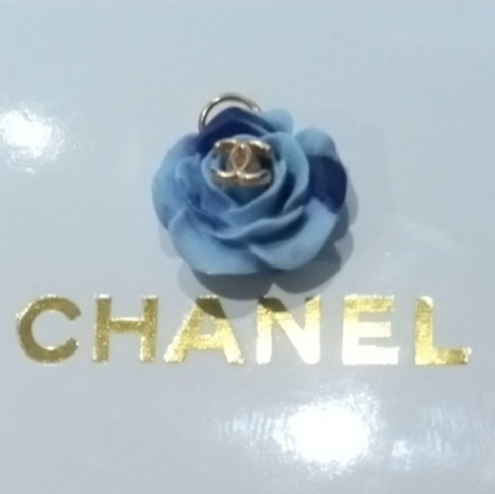 CHANEL Light Blue Camellia Charm with Gold CC